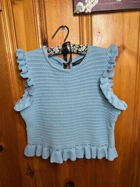 Marc New York Powder Blue Ruffle Knit Tank